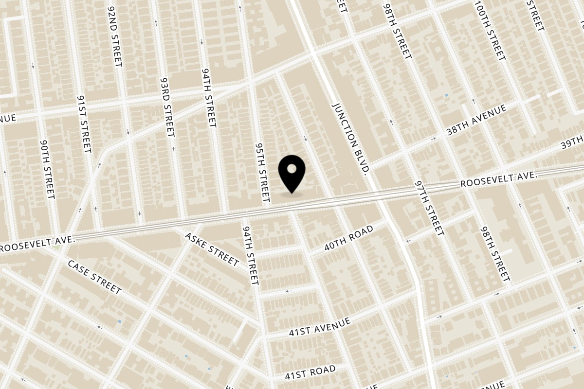 Map showing the location of Sabor Peruano 2 on 95-13 Roosevelt Ave in Jackson Heights